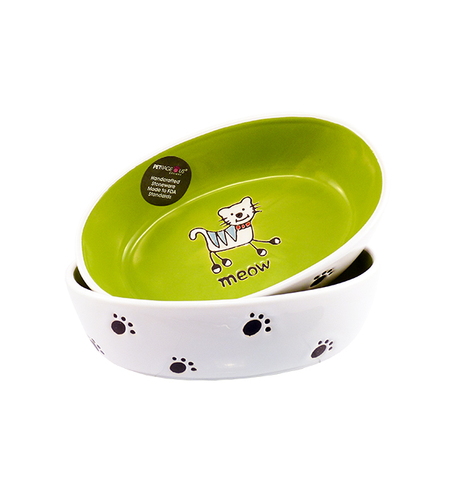 Silly Kitty Bowl Oval - Lime Green