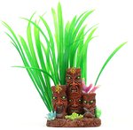 Aqua Care Ornament 3 Tikis with Plant 22cm-fish-The Pet Centre