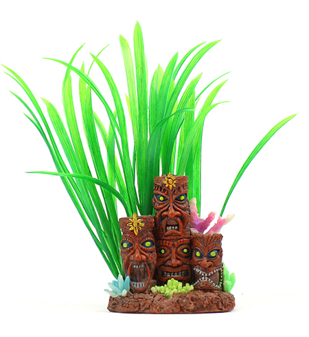 Aqua Care Ornament 3 Tikis with Plant 22cm